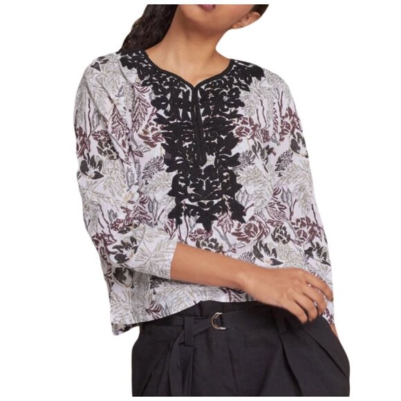 Roberta Roller Rabbit NWT Thao Frances Top Red Black Floral Metallic Gold Sz S - Picture 1 of 11